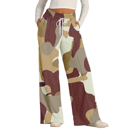 Womens Camo Pants Loose Casual Cargo Pant High Waisted Baggy Wide Leg Sweatpants Drawstring Elastic Y2k Streetwear Trousers with Pockets