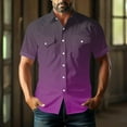 thumbnail image 6 of Yaoyar Mens Retro Solid Color Short Sleeve Gradient Top Button Down Pocket Collar Casual Top Traditional Heritage Design Classic Style Short Sleeve Shirt, 6 of 7