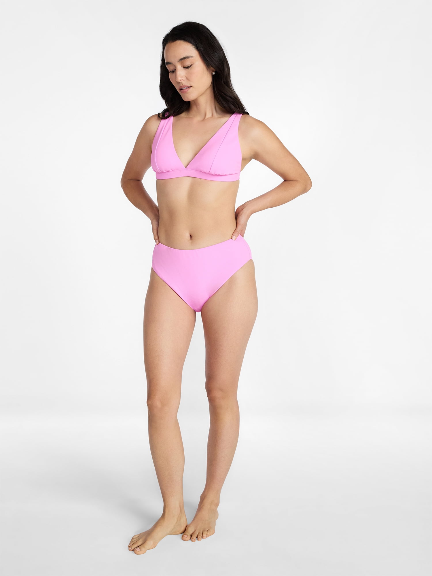 Time and Tru Women's and Women's Plus Ribbed Mid Rise Bikini Bottoms, Sizes XS-3X