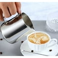 thumbnail image 5 of Jarra de leche de acero inoxidable, jarra de leche de café a mano alzada de 600 ml, jarra de leche con marca de medida, jarras de leche para la creación de café expreso barista capuchino, 5 of 5