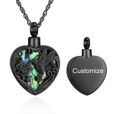Hummingbird Urn Cremation Jewelry Abalone Shell Heart Urn Ashes Necklace for Women Men Memorial Keepsake Necklace