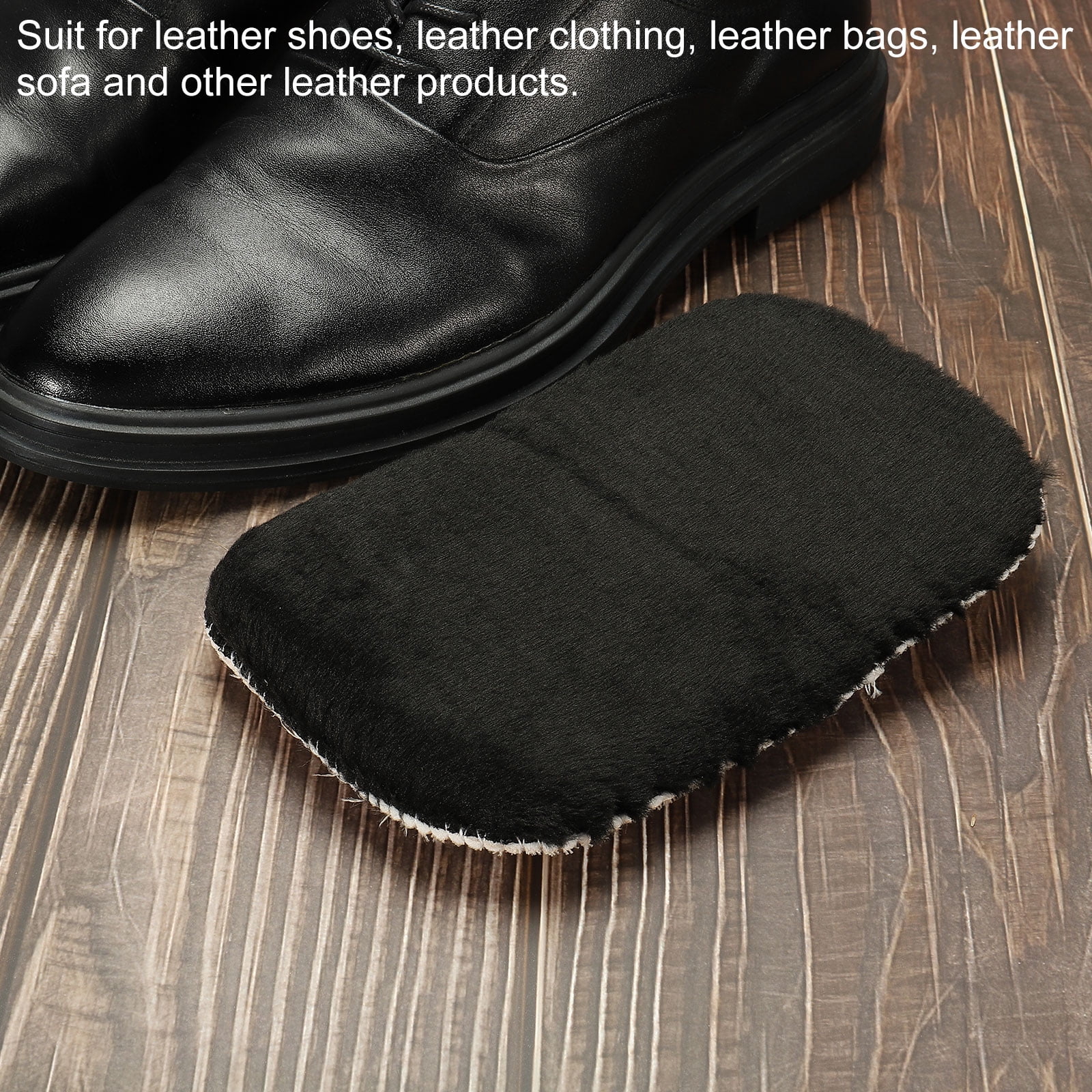 Unique Bargains Polishing Gloves Leather Shoes Cleaning Shine Cloth 7.68"x4.72" Black