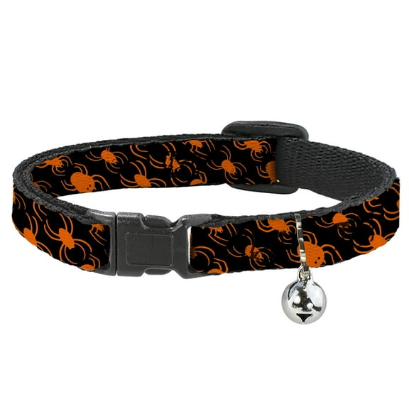Buckle-Down Cat Collar, Breakaway Collar with Bell, Spider Silhouettes Black Orange, 8.5 to 12 Inches 0.5 Inch Wide