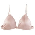 thumbnail image 4 of khonts Satin Front Hook Closure Bras for Women Triangle Thin Pad Soft Bra Wireless Spaghetti Strap Bralette Pink S, 4 of 4
