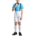 thumbnail image 3 of Pretxorve Kids Boys Short Sleeve Set Solid Collared Shirt Top Lace Suspender Pants Performance Outfits 3-18Y, 3 of 5