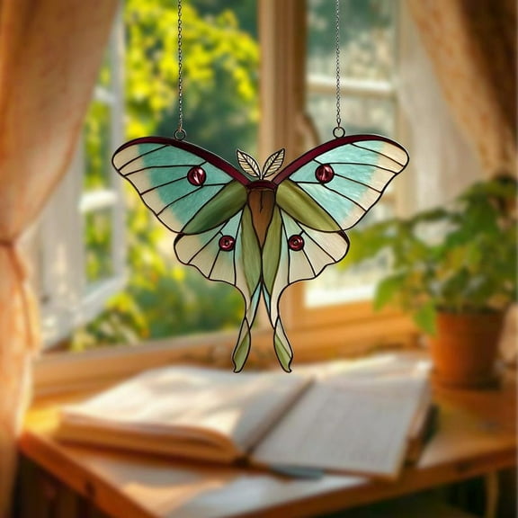 Luna Moth Butterfly Suncatcher, Personalized Stained Glass Window Hangings, Unique Christmas Gift, Home Decor Gift For Family