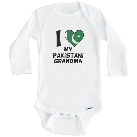 

I Heart My Pakistani Grandma Pakistan Flag One Piece Baby Bodysuit (Long Sleeve) 0-3 Months White
