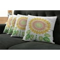 thumbnail image 5 of Ambesonne White Throw Pillow Cover 4 Pack, Sunflower Mandala Design, 24", Yellow White and Green, 5 of 5