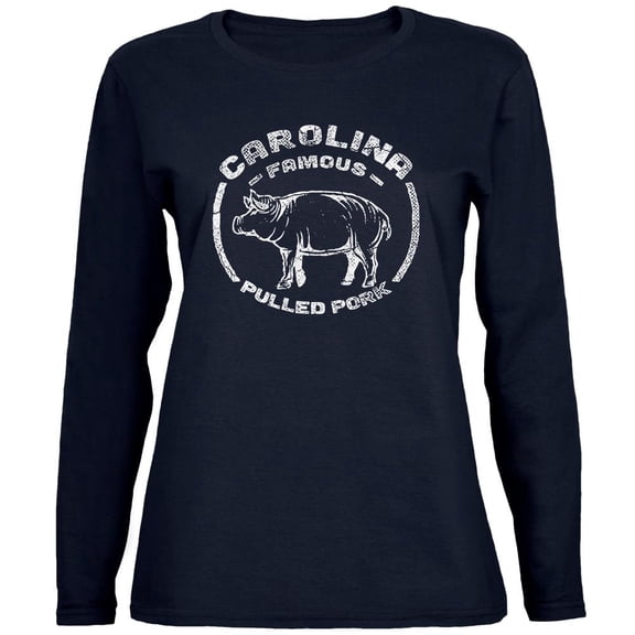 Carolina Famous Pulled Pork Womens Long Sleeve T Shirt Navy MD