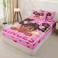 thumbnail image 2 of Homewish Cute Princess Girl Zipper Twin Comforter Sets with Fitted Sheet and 2 Pillowcases,Cartoon Black Girly Colorful Loves Print Zipper Bedding Set For Kids,Pink Reversible,4 Pieces, 2 of 7