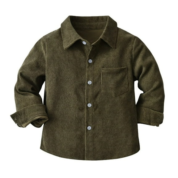 XBASW Baby Toddler Boys Corduroy Shirt Jacket Long Sleeve Army Green Blouses Solid Color Winter Autumn Dress Shirt Tops for Boys 1-5T