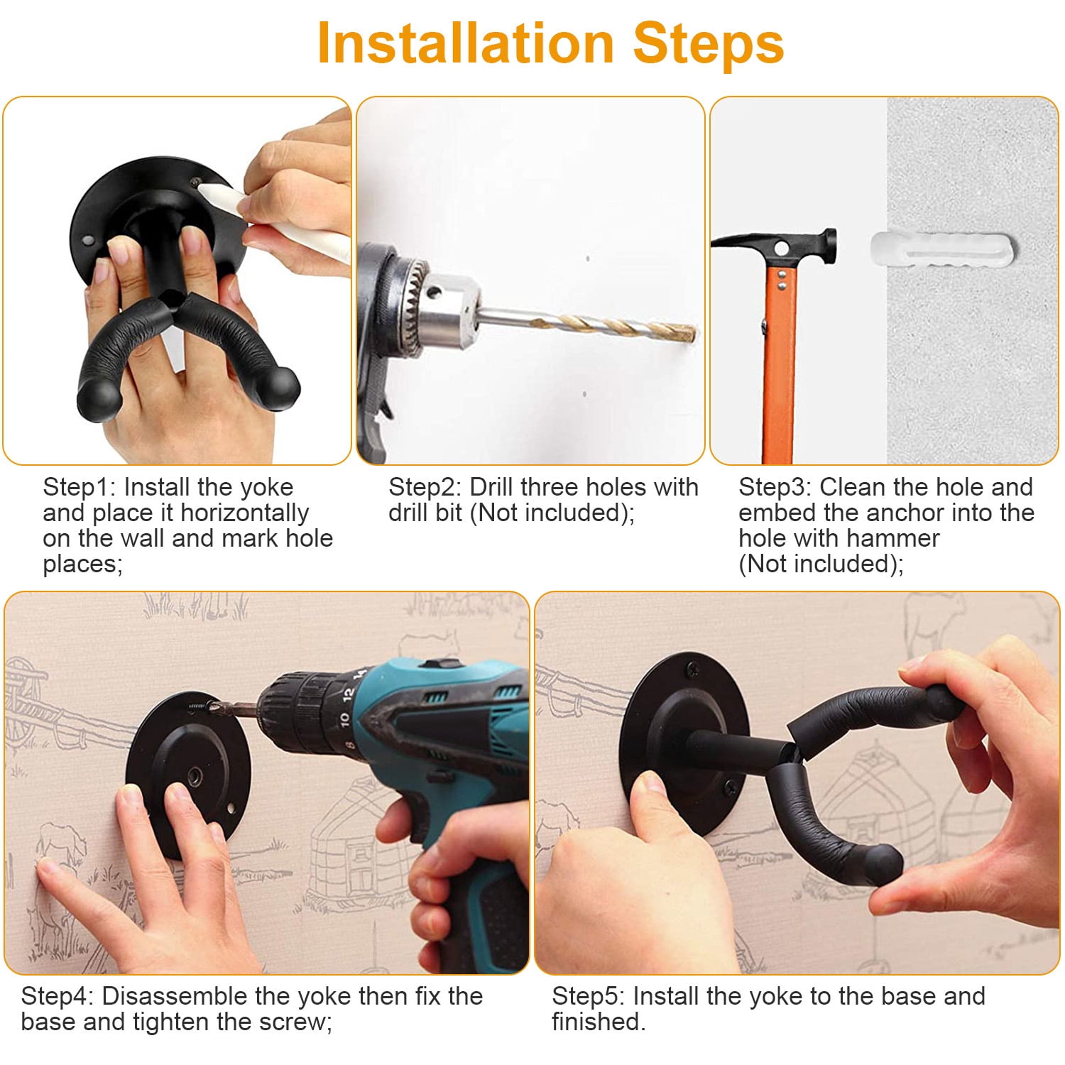 Wall Mount Guitar Hanger Padded Steel Guitar Bracket Holder Hook Rack