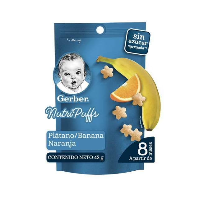 Alimento Para Lactantes Gerber Nutripuff Etapa 3 Sabor Plátano Naranja Bolsa con 42 g