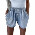 thumbnail image 2 of Baqcunre Women's Leisure Heavy Diamond Nail Bead All Match Elastic-Waisted Denim Shorts Size S-XL,Womens Jeans Shorts for Women Y2K Jeans Women's Pants Light blue, 2 of 9