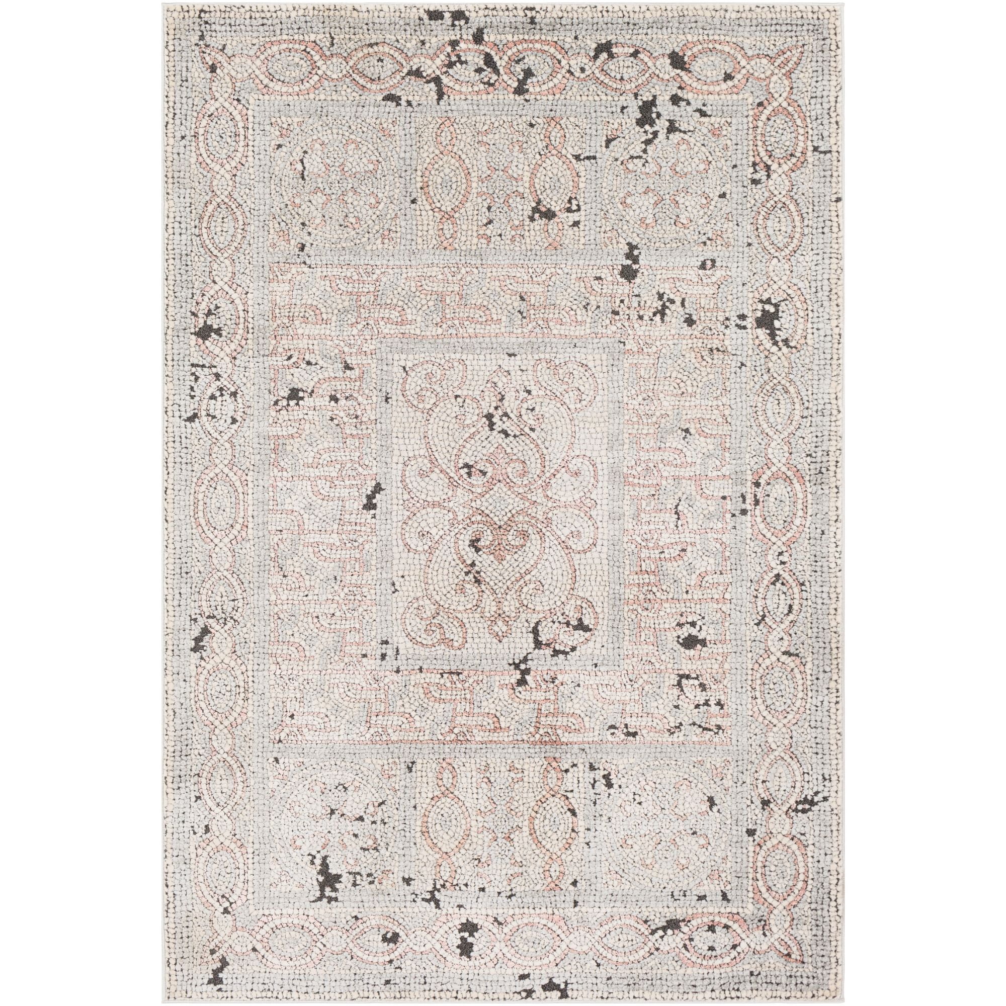8.9' x 12.3' Distressed Finish Beige and Black Rectangular Area Throw