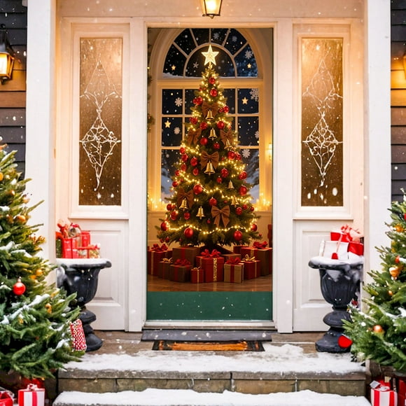 Wooowa Christmas Door Cover Decoration Xmas Large Photography Background Banner Porch Sign for Winter Indoor Outside Front Door Banner Farmhouse Party Supplies