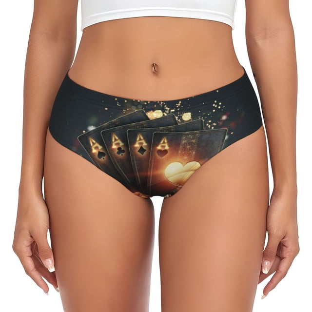 Balery Creative Poker Ropa Interior de Algodón para Mujer con Dibujo – Braguitas Cómodas y Elásticas, Estilo Clásico-X-Small