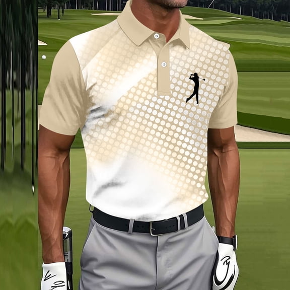 COSFO Short Sleeve Men's Polo Shirts Graphic Golf Casual Shirt Performance Collared Pullover Moisture Wicking Loose Fit Tops