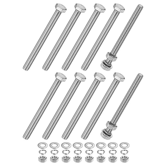 Uxcell 10-Pack Hex Head Screw Bolt with Nuts Flat & Lock Washers M10x120mm
