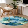 thumbnail image 4 of Teal Blue Leaves Round Area Rug 4Ft Washable Circle Rugs for Bedroom Dining Room, Modern Abstract Art Botanical Non-Slip Carpet Floor Mats Indoor Outdoor Carpet Runner Aesthetic Home Decor, 4 of 8