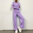 thumbnail image 2 of UAMVSH Women's 2 Piece Lounge Sets Ribbed Knit Long Sleeve Travel Outfits Slim Crewneck Crop Top Matching Wide Leg Pants Sets, 2 of 6