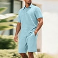 thumbnail image 2 of hotojiny Men's 2 Pieces Outfits Shirt and Shorts Set Breathable Solid Color Collared Golf Top Lightweight Matching Sweatsuit(Light Blue,Medium), 2 of 7