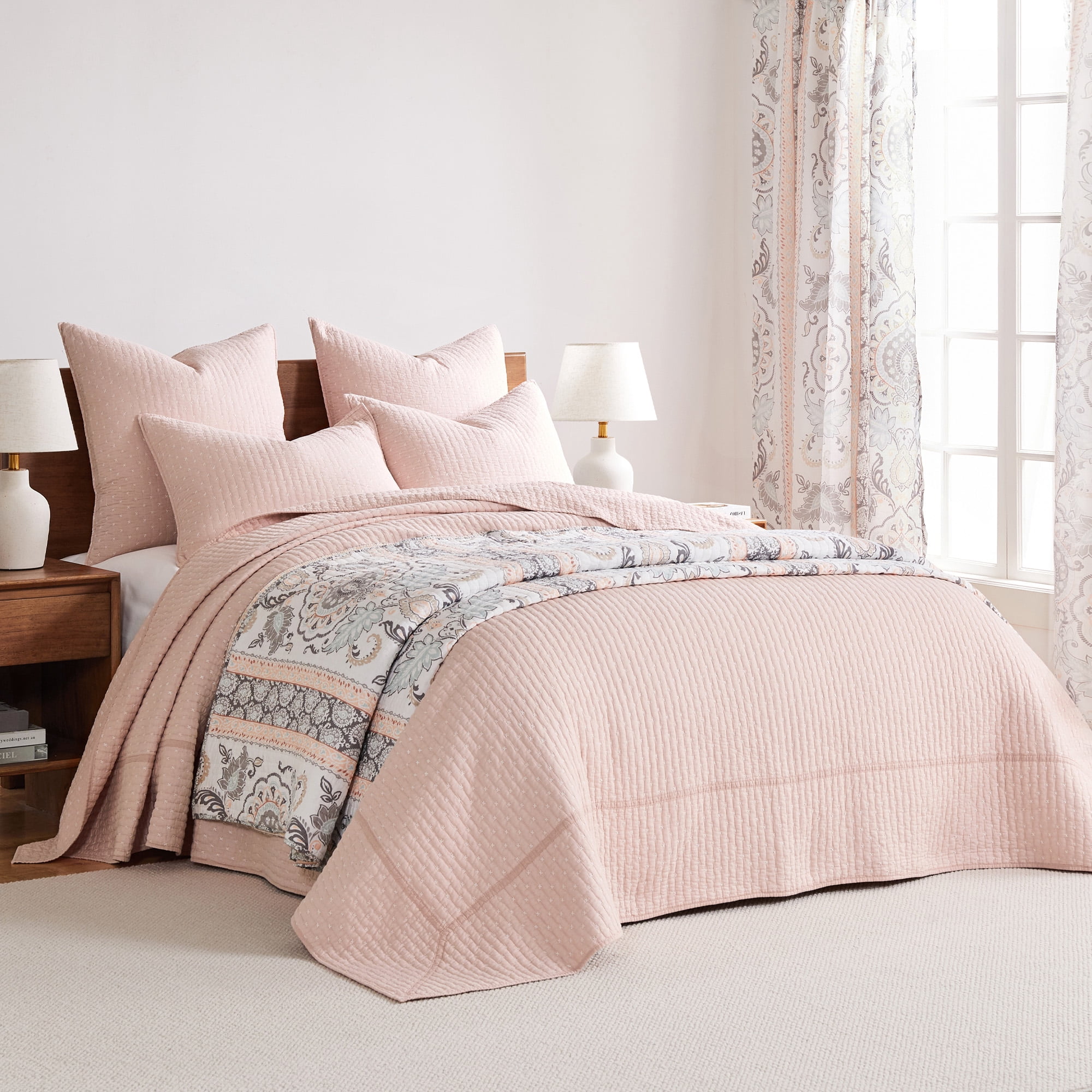 Levtex Home - Cross Stitch Bedspread Set - Twin Bedspread and One Standard Sham - Cross Stitch Pattern - Bedspread (84x104in.) and Sham (20x26in.) - Cotton