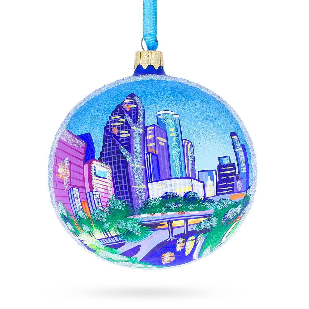 BestPysanky I Love Houston Glass Ball Christmas Ornament 4 Inches 