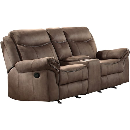Lexicon Aram Transitional Microfiber Double Glider Reclining Love Seat in Brown