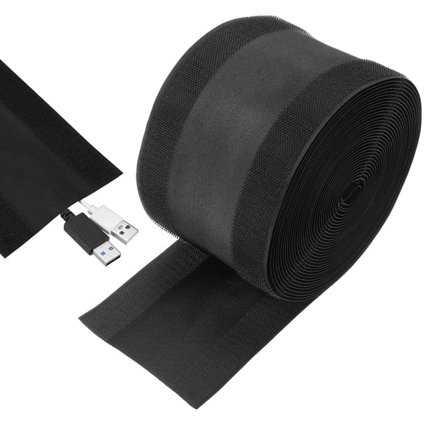 Cubierta de cordón de alfombra, tira de cubierta de suelo de 30 pies, protector de cable, gestión de cables para oficina y hogar, negro