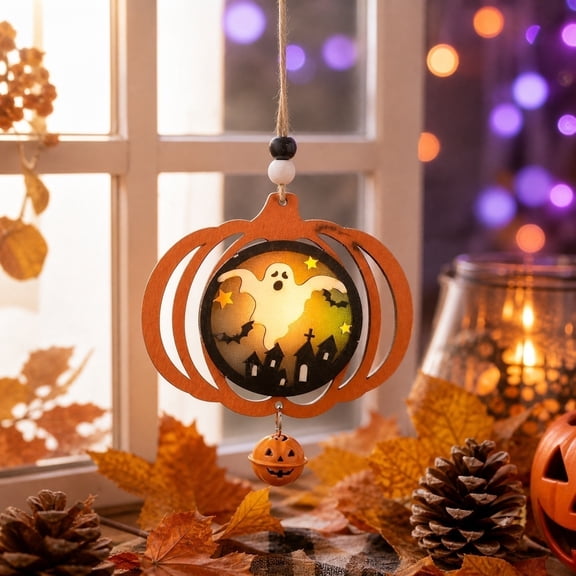 Wooden Halloween Ornaments to Fall Decorations, Autumn Wood Skull Pumpkin Ghost Bat Halloween Ornament for Party Hanging Pendants Retro Halloween Decor for Small Tree Holiday Party Home