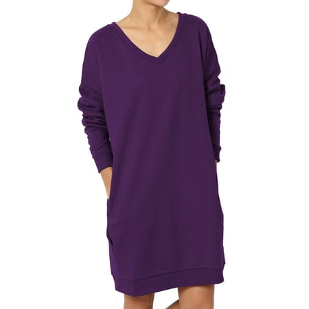 Hoodie Red Apparel - TheMogan Women's PLUS V-Neck Long Sleeve Pocket Oversized Sweatshirts Pullover Tunic