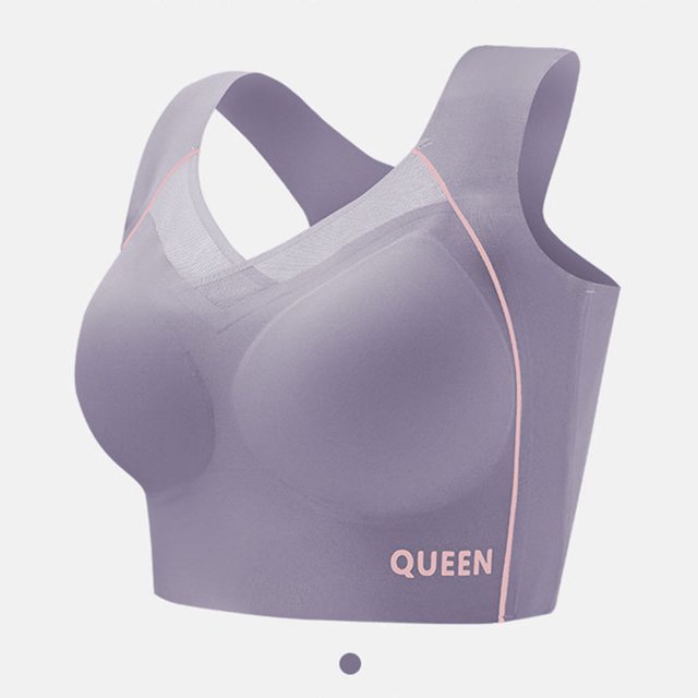 Wirefree Sports Bra for Plus Size Women, Full Coverage with Side Support & Back Smoothing Design, High Impact Support for Running, Gym & Yoga. Silver 36