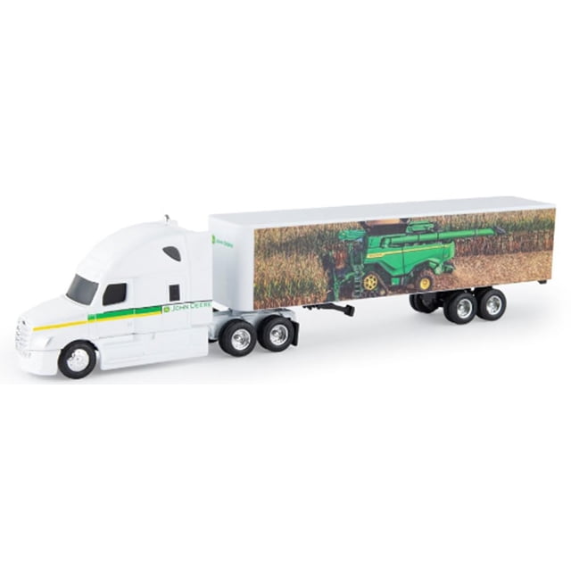 John Deere Semi Freightliner a escala 1:64 con remolque de cosechadora X9