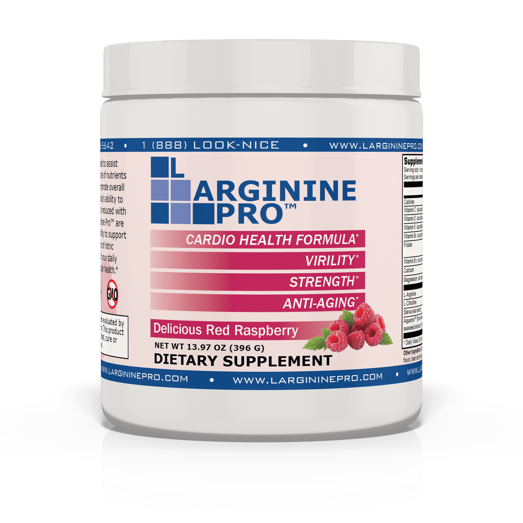 L-Arginine Pro Powder - 5500mg L-Arginine, 1100mg L-Citrulline Cardio Health (Raspberry, 3 Jars)