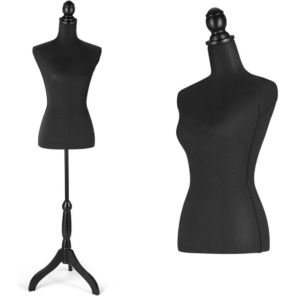 Dress Form Female Mannequin Torso, Height Adjustable Mannequin Body with Stand for Sewing, Display, Black