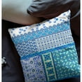 thumbnail image 2 of Flower Castle Patchwork Faux Suede Fabric Throw Pillow in White and Blue 20x20, 2 of 9