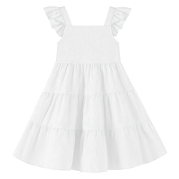 Vestido de verano sin mangas con volantes blancos para niñas pequeñas de Dalukit