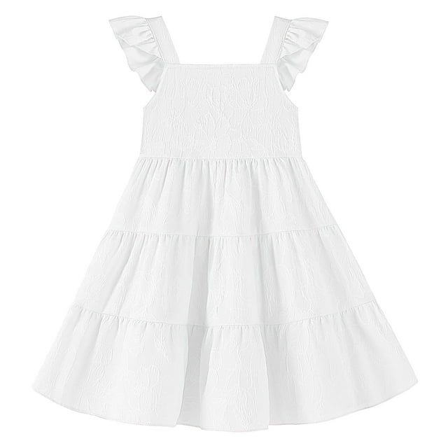 Vestido Dalukit para niñas pequeñas, sin mangas, con volantes, blanco, verano
