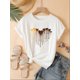 thumbnail image 1 of Cotton Crew Neck Women's Casual T-Shirt - Heart Print, Knit Fabric, Regular Length - for Spring/Summer/Fall (100% Cotton), 1 of 5