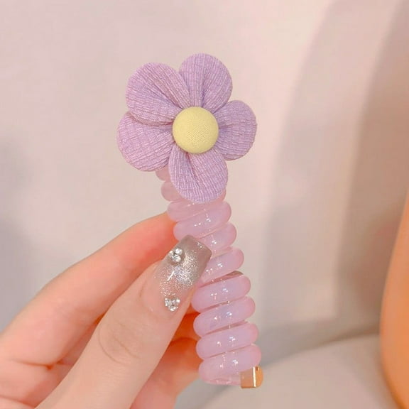 XMMSWDLA Telephone Wire Hair Bands for Kids Cute Big Flower Kawaii Hair Ties for Toddler Kids Girls Hair Accessories Hair Elastics Hair Tie Hair Bands for Girls Colorful