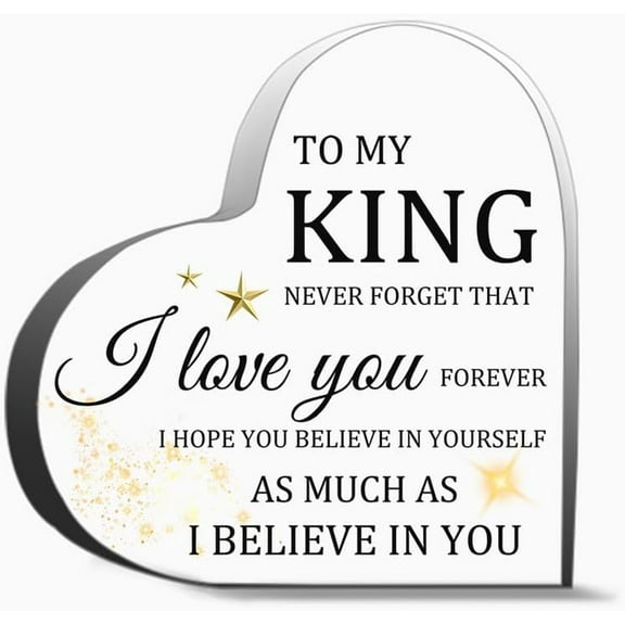 Origach To My King Acrylic Heart Shape Gift For Him Romantic Gift Birthday Gifts For Boyfriend Husba Gifts Desk Decorative Sign Acrylic Sign For Office Desk Table Shelf