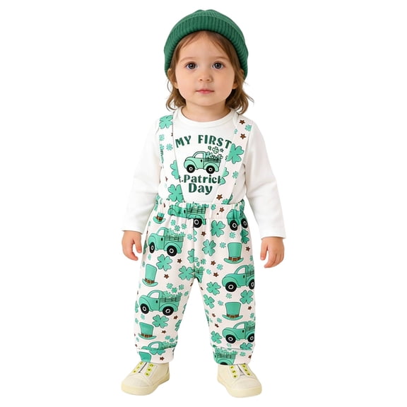 XQYLOS St 𝖯atricks Day Baby Boy Outfit First St 𝖯atricks Day 𝖱omper and Shamroc𝗄 Pants Hat Set with Hat 3Pcs Spring Clothes