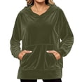 thumbnail image 3 of Fesfesfes Women's Casual Velour Hooded Pullover Sweatshirt Long Sleeve Drawstring Hoodie Top with Kangaroo Pocket Solid Color Loose Fit for Fall Winter Daily Wear, 3 of 8