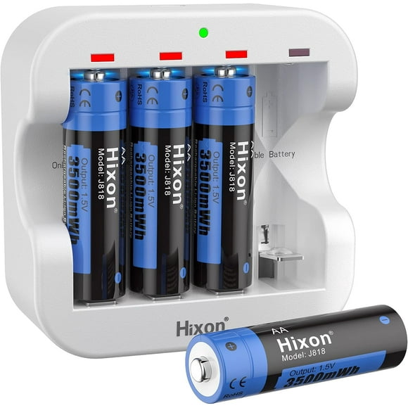 AIR-AA Rechargeable Batteries with Charger, 3500mWh High-Capacity Rechargeable AA Battery,Constant 1.5V Rechargeable AA Lithium Batteries,1600Cycle,Max 3A Current[4AA+1Charger]