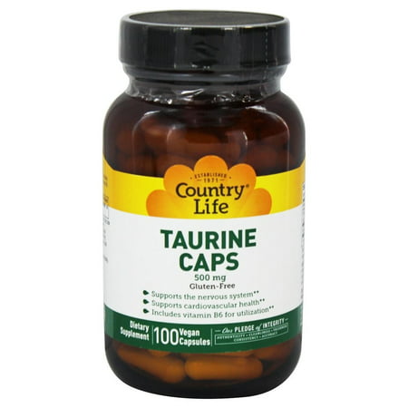Country Life - Taurine Caps Free-Form Amino supplément d'acide avec de la vitamine B6 500 mg. - 100 Vegetarian Capsules