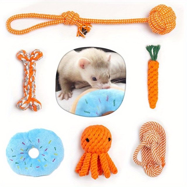 6 Pack Durable Knotted Rope Ferret Toys Interactive Dog Leash Toy Set Machine Washable Tug of War Great for Teething Mammals Cotton Rope Chew Toy