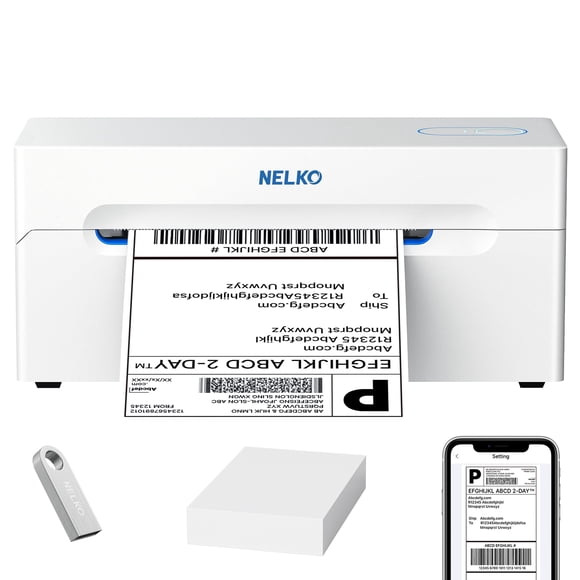 Nelko Imprimante d'Étiquettes Thermique d'Expédition Bluetooth, Imprimante d'Étiquettes d'Expédition Sans Fil 4x6 pour Petites Entreprises, Prend en Charge Android, iPhone et Windows, Largement U