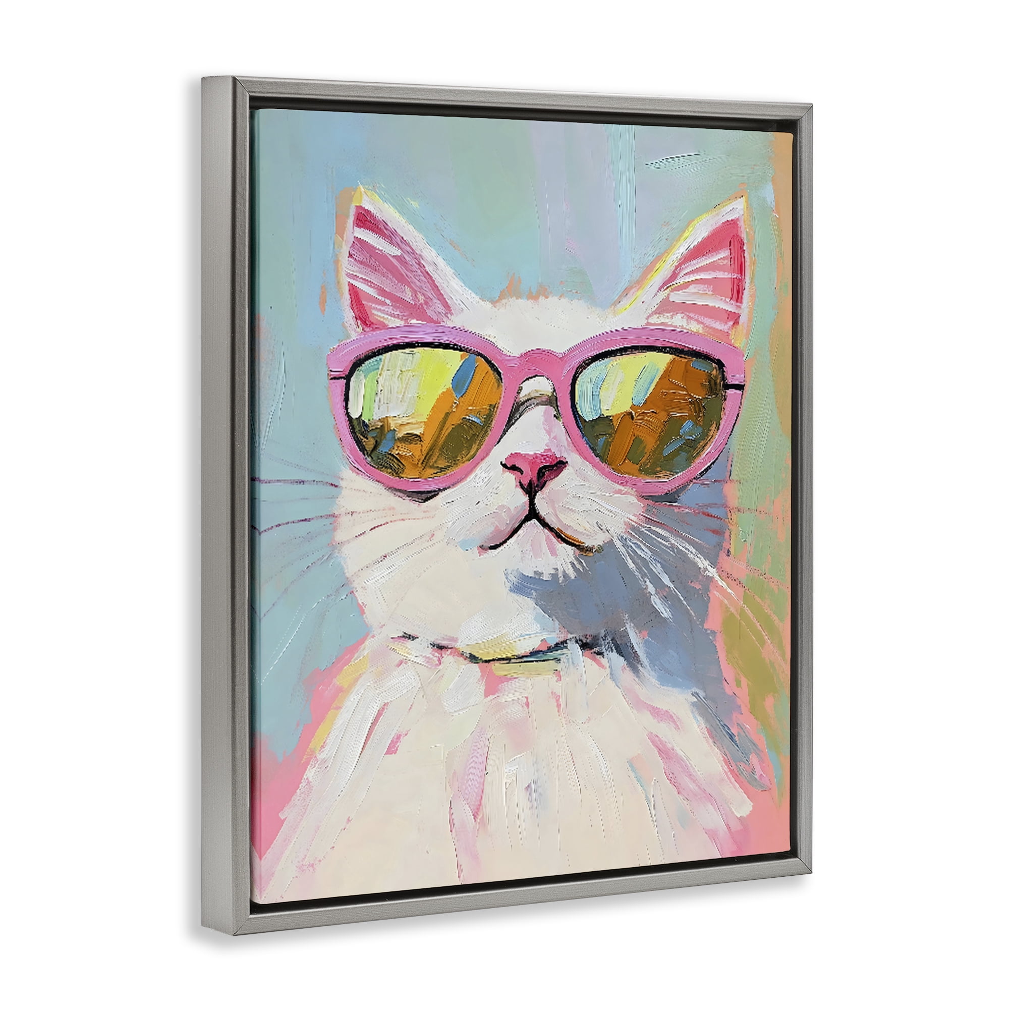 Stupell Industries Cool Cat in Sunglasses Gray Framed Floater Canvas Wall Art, design by The Prints Vibe