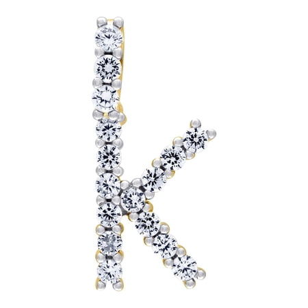 925 Sterling Silver Yellow-tone Unisex Cubic Zirconia Letter Name Personalized Monogram Initial Alphabet K Charm Pendant